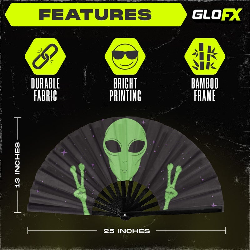 GloFX Folding Fan - Alien - Large Rave Clack Folding Hand Fan for Men/Women - for EDM, Music Festival, Club, Event, Party, Dance, Performance, Decoration, Gift - Image 4